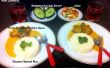 Aardappel hart Dumplings in pittige Curry, gestoomde Basmati rijst, salade en rozemarijn Avocado Sorbet - vegetarische heden avond diner
