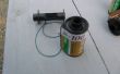 Mini fishing reel van een 35 mm film cartridge