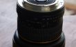 Rokinon 8mm lens achter gemonteerde filter op een Canon