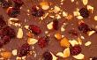 Bitterzoete chocolade schors met gerookte zee zout, geroosterde amandelen & gedroogde Cranberries