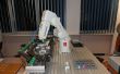 Robotarm met transportband, kundig assemblagewerk stukken aan de gang