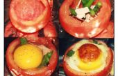 Gebakken eieren, Ham, asperges in tomaat Cups