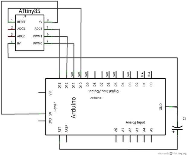 Attiny45 схема включения